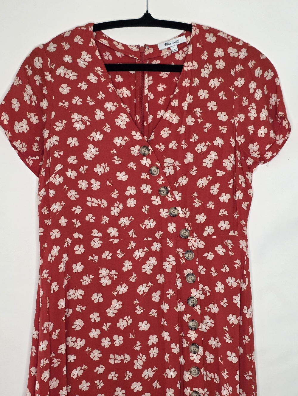 Madewell Hibiscus Print Button Wrap Midi Dress Size 6 Floral Viscose Summer - Picture 3 of 13